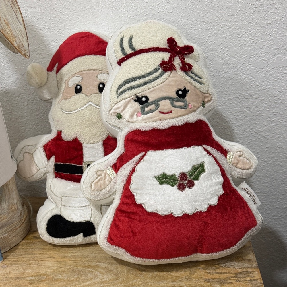 Isaac Mizrahi Red and White Santa and Mrs. Claus Pillows